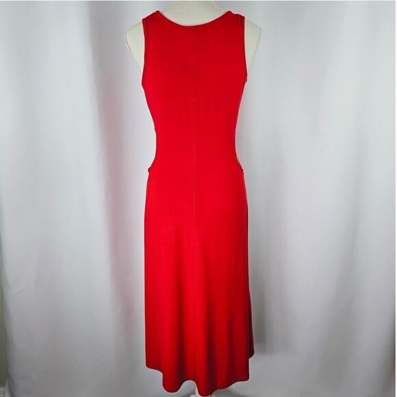 Red Side Cutout Sleeveless Jesey Midi Dress Women's Size L NWT - Picture 6 of 12